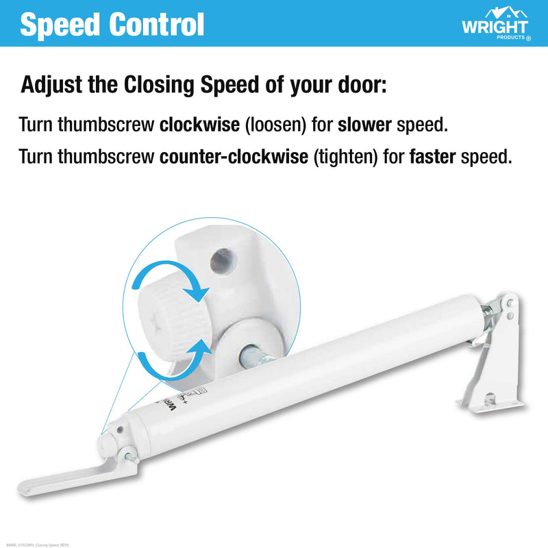 Wright Products Pneumatic Storm Door Closer & Push Button Latch Combo Kit – Adjustable, Smooth-Closing with Hold-Open Feature (Modern, White) Modern