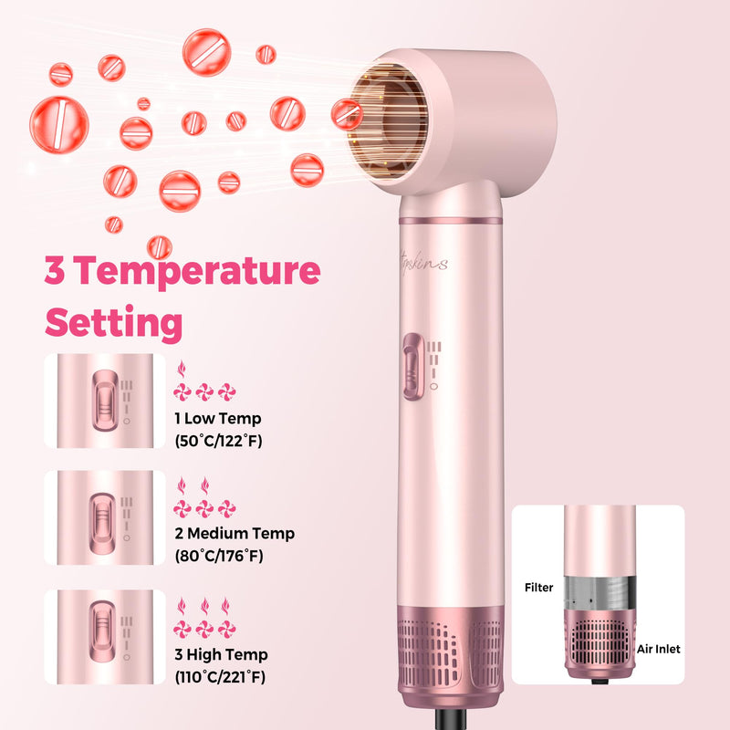 Atopskins Air Styler 5 in 1 Hair Styler Set Airbrush 5 in 1 Magic Styler | Hair Dryer Brush 1000Wwith Airflow Hair Curler Thermal Brush 60000rpm Hairdryer Brushe Drying and Styling Multistyler Gift Pink