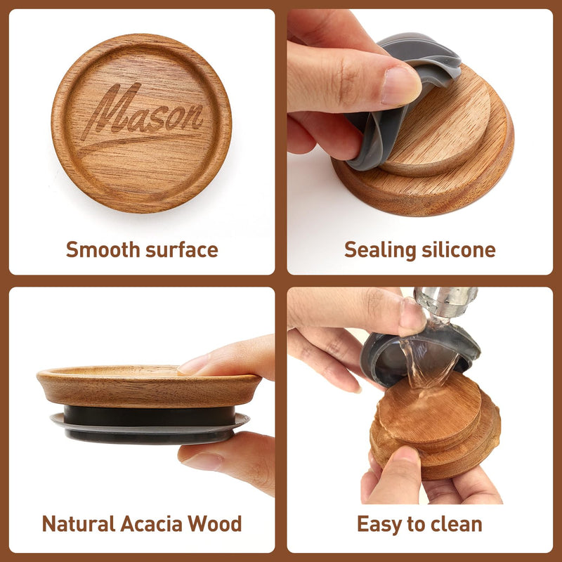 12 Pack Acacia Wood Mason Jar Lids Wide Lid & Regular Mouth Lids Small Large Mouth Reusable Mason Jar Tops Wooden Lids for Glass Cups Bamboo Lid for Mason Jars Covers Accessories Canning Supplies 6 Regular + 6 Wide Mouth 12 Pcs