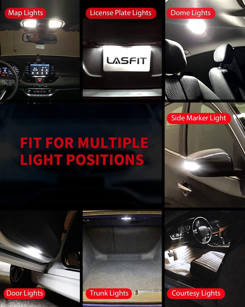 LASFIT 194 LED Bulb 6000K White, T10 168 2825 W5W LED Replacement Light Bulbs, For Dome Map Light, Door Light, Courtesy Light, License Plate Light, Trunk Light, Super Bright (Pack of 10) Pack of 10 194/192