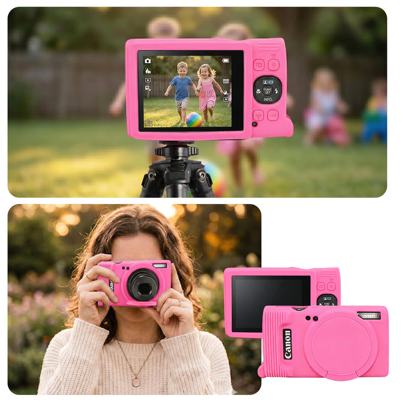 Case for Canon PowerShot IXY 650 / ELPH 360 HS/IXUS 285 HS Camera | Soft Silicone Protective Camera Cover with Removable Lens Cap, Includes 2 Screen Protectors & Wrist Strap (Hot Pink) Hot Pink