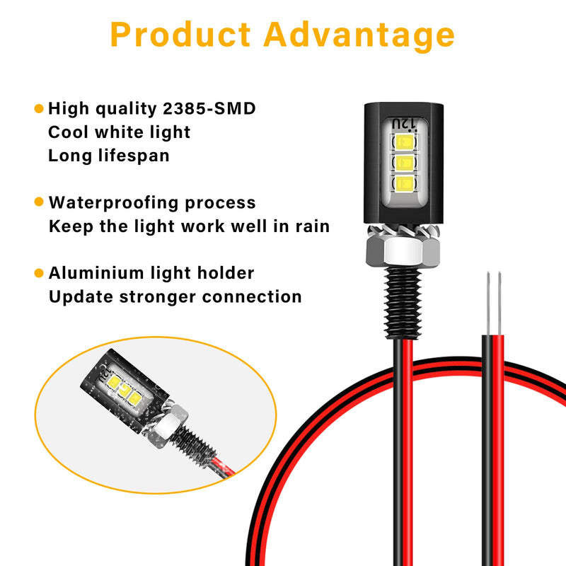 LED License Plate Light,License Tag Screw Bolt Lamp,12V White LED Bulb, Waterproof/Rainproof IP68 Aluminium Light Holder, Legal for Car Motorcycle Truck RV ATV Bike 2PCS (Black) Black