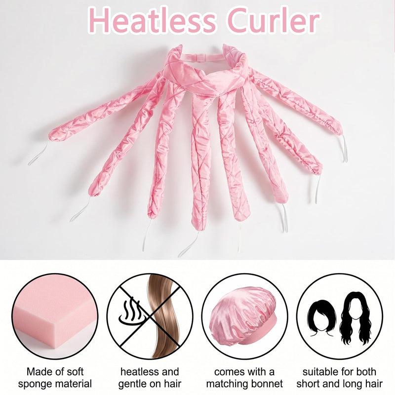Heatless Curling Rods, Octopus Heatless Curler Set with Pink Satin Bonnet, No Heat Overnight Hair Curlers for Long & Short Hair, Soft Curling Rods for Sleeping