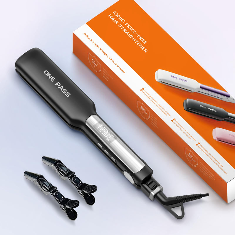 Faszin Professional Hair Straighteners, 42mm Wide-Plate | Titanium Negative Ion Flat Iron, 30s Rapid Heating, Real-time Temperature Display, 11 Adjustable Temp Levels (130-230℃)