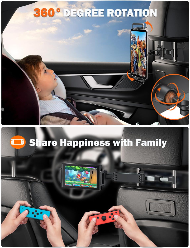 Tryone Car Headrest Tablet Holder Mount Stretchable Backseat Tablets Stand for Kids, Car Seat Mounts Compatible with iPad Pro 12.9 Air Mini, iPhone, Galaxy Tab, Switch, All 4.7-12.9" Screen Devices Grey