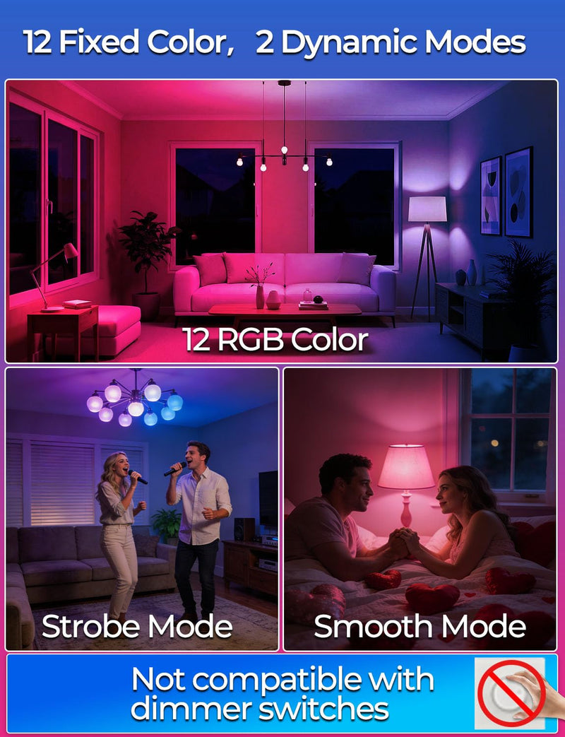 ILC Color Changing LED Light Bulb, A15 40W Equivalent, 5000K Daylight White, 450LM 5W E26 Screw Base RGBW, Mood Light Bulb - RGB 12 Color Choices - Timing Infrared Remote Control Included (8 Pack) 8 Count (Pack of 1)