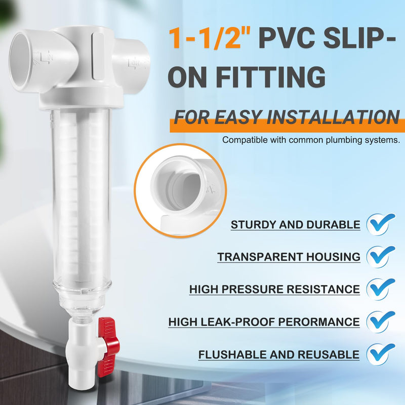 100 Mesh Spin Down Sand Separator/Sediment Water Filter System, 1.5 Inch PVC Slip Inlet/Outlet, 50 GPM, Replacement for Rusco Vu-Flow Spin-Down Filter