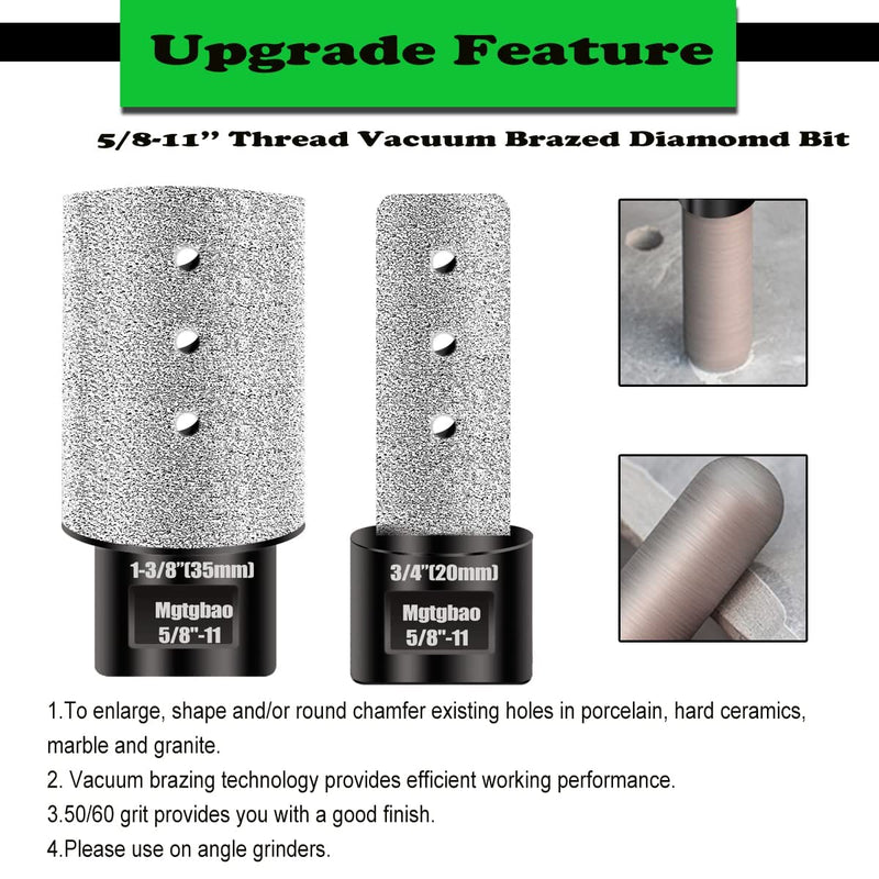 1-1/2"(38mm) Diamond Beveling Chamfer Bits, 5/8”(15mm) Diamond Finger Milling Bit, Diamond Countersink Drill Bit for Existing Holes Enlarging Shaping Trimming in Tile Marble Glass Granite 1-1/2"(38mm) & 5/8”(15mm) Black