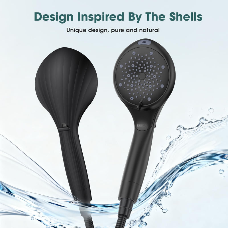 FASDUNT Filtered Shower Head with Handheld, High Pressure 8-Mode Handheld Showerhead with Filters for Hard Water -Remove Chlorine, Built-in Power Wash, 80" Long Hose & Adjustable Bracket, Black 8 Spray-Settings Matte Black