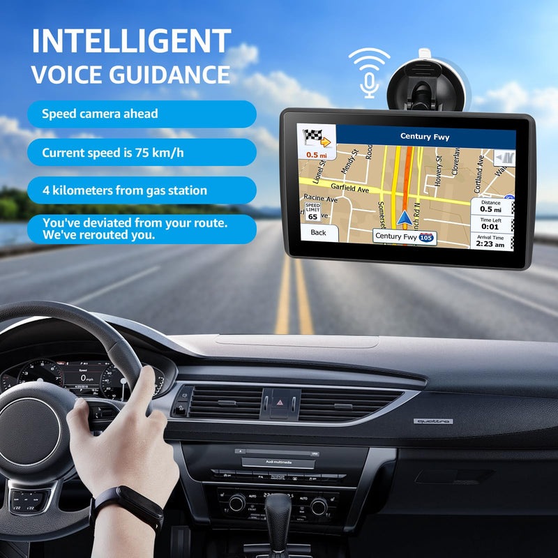 7'' GPS Navigator for Car - 2026 North America Maps Free Lifetime Updates | GPS for Car Truck Rv, Smart Voice Guidance for Turns & Speed Limit Alerts, Custom Truck Routing Blue