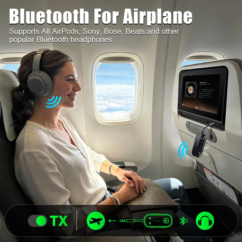 2026 Upgrade Pro Bluetooth 6.0 Transmitter Receiver – 2-in-1 Adapter | For TV, plane, gym, car & home. Dual Link for 2 headphones. Low latency, stable. Works with all AirPods & wireless headphones Black