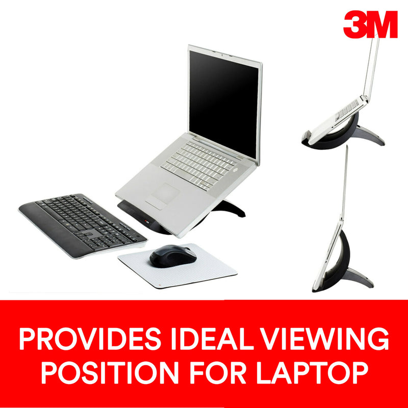 3M Laptop Stand, Raise Screen Height to Reduce Neck Strain, Vertical Design Allows You to Bring Screen Closer, Compact Foot Print Saves Desk Space, Non-Skid Base Keeps Laptop Secure, Black (LX550) 8.8" x 7.8" x 6.4"