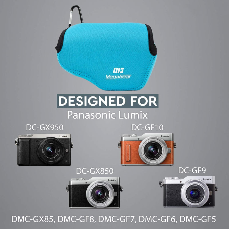 MegaGear MG736 Panasonic Lumix DC-GX950, GX900, DC-GF10, DC-GX850, DC-GF9, DC-GX800, DMC-GX85, GX80 (12-32mm), DMC-GF8, DMC-GF7, DMC-GF6, DMC-GF5 Ultra Light Neoprene Camera Case - Blue, PU Leather 12-32mm
