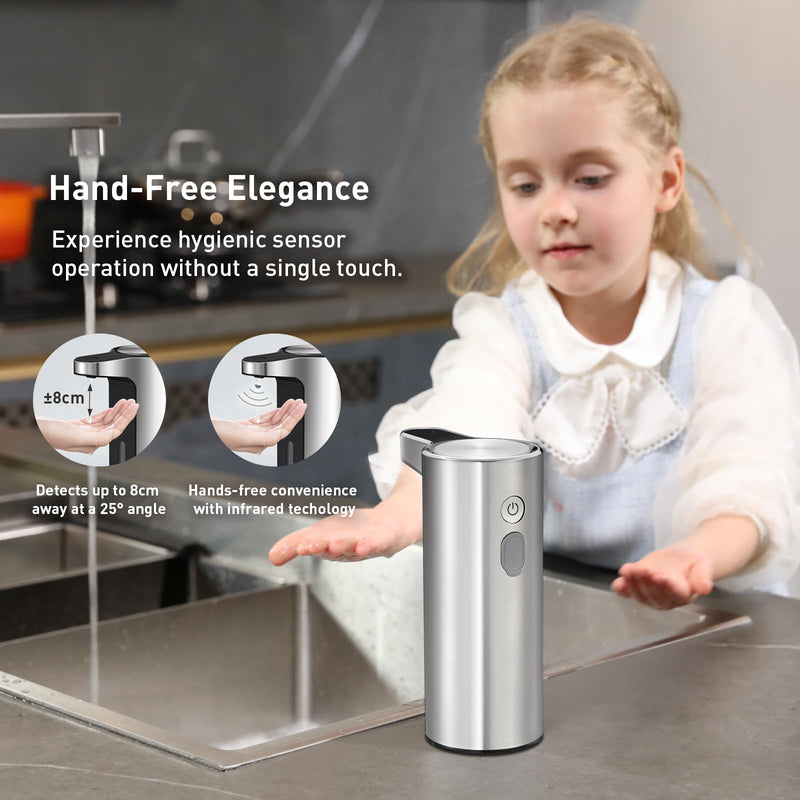 EKO Aroma Touchless Automatic Soap Dispenser for Kitchen and Bathroom, Liquid Hand Soap Dispenser, Water-Resistant and Rechargeable, 9 fl oz (Stainless) Stainless Steel 9 oz (Standard Rechargeable)