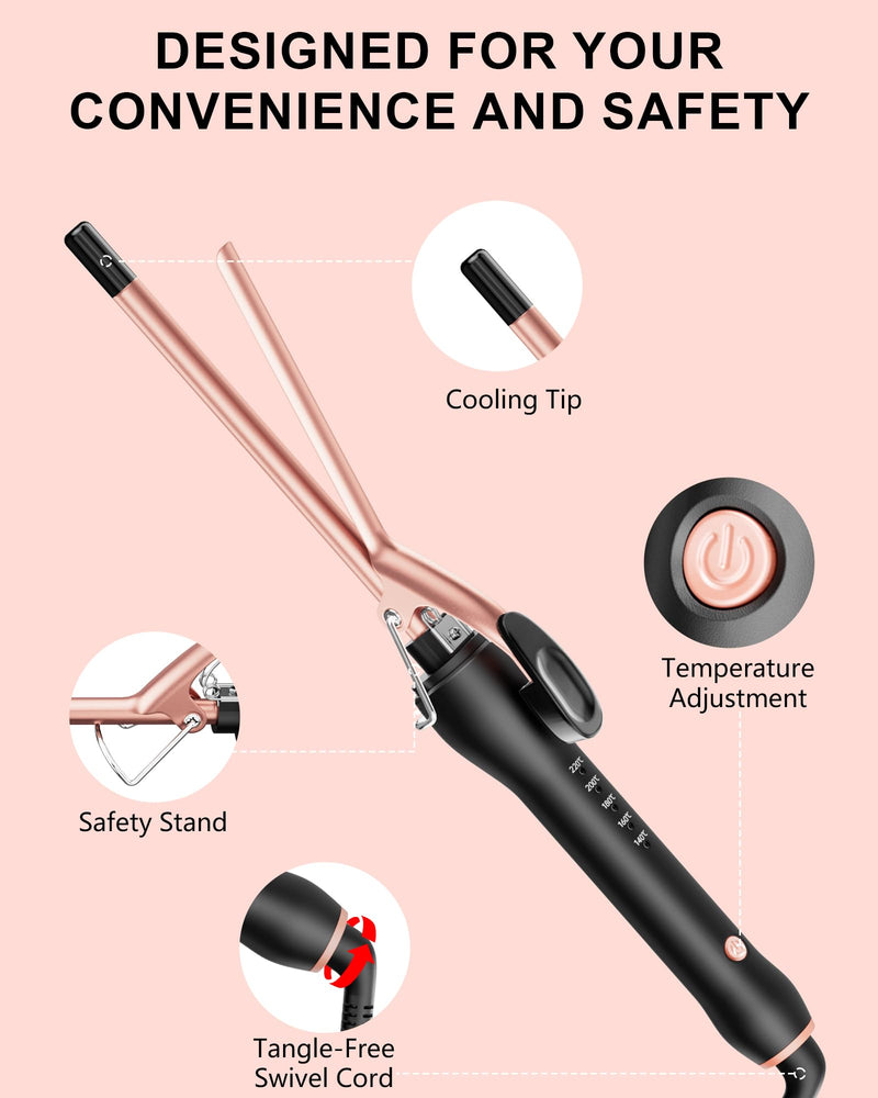 9mm Curling Tongs, Thin Chopstick Curling Wand for Tight Ringlets & Corkscrew Curls, Small Barrel Hair Curler for Men, Short & Long Hair, Ceramic Tourmaline with 5 Temps 140-220°C L