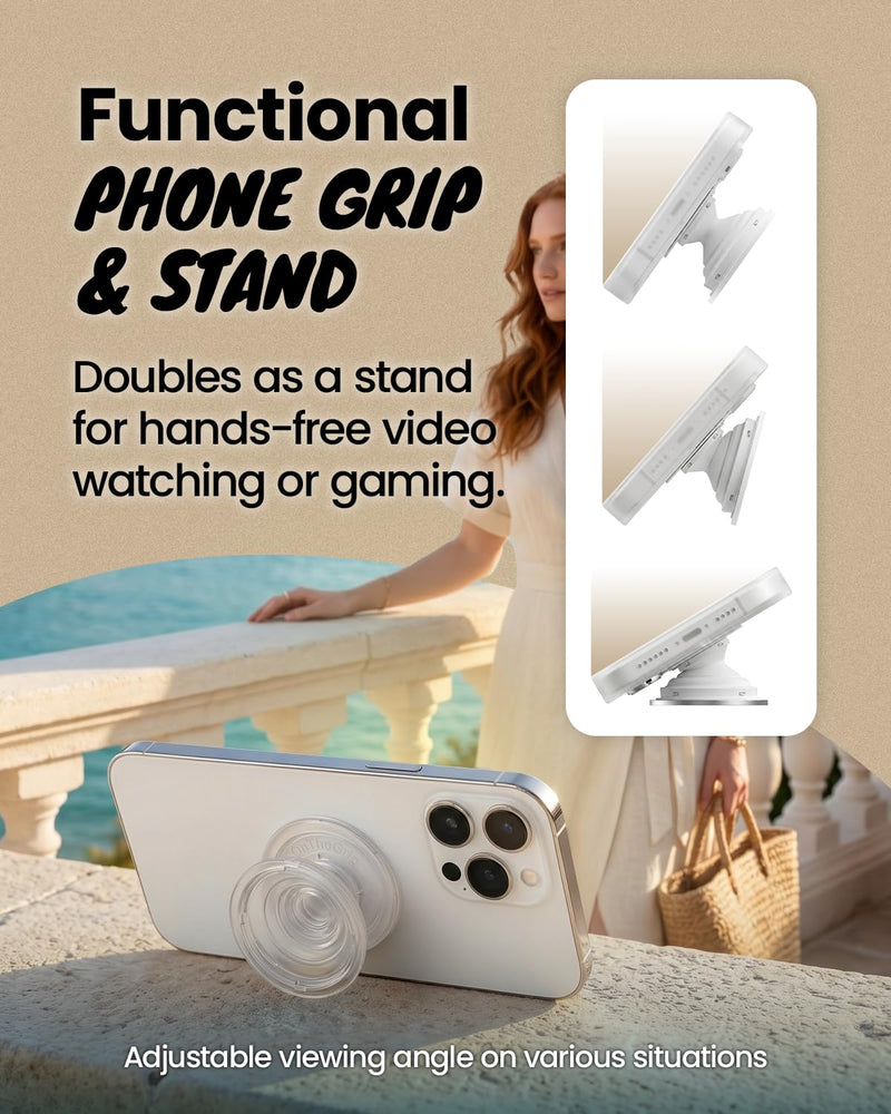 Natural Gemstone Phone Grip Collapsible Cell Phone Holder & Expanding Kickstand, Authentic Oval Crystal with Gold Edge (Rose Quartz, Adheisve Base) Rose quartz Adhesive