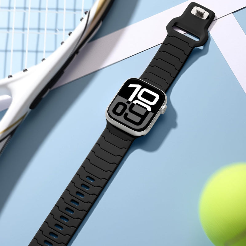 Sport Bands for Apple Watch Bands 44mm 49mm 46mm 45mm 42mm for iWatch Men | Grooved Silicone Band, for Apple Watch Ultra SE Series 11 10 9 8 7 6 5 4 3 2 1, Waterproof Sweatproof, Gym Workout to Office Black