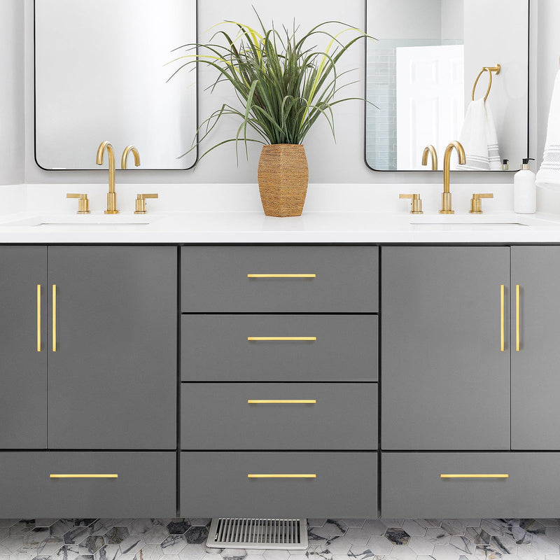 5 Pack Kitchen Cabinet Handles 5" Hole Center Wide Foot Drawer Pulls - Gold Cabinet Pulls Solid Kitchen Hardware for Drawer Dresser Closet Door Door Handles 5 Inch Hole Center
