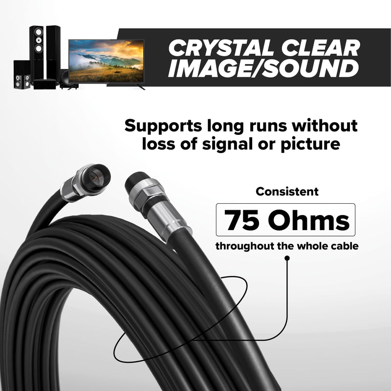 THE CIMPLE CO - RG6 Coaxial Cable 30 FT Outdoor - Indoor/Outdoor Dual Shielded Coax Cable for Satellite TV Antennas, Internet, CATV - Watertight Coax with Rubber Boots 30 Feet (9 Meters), Black