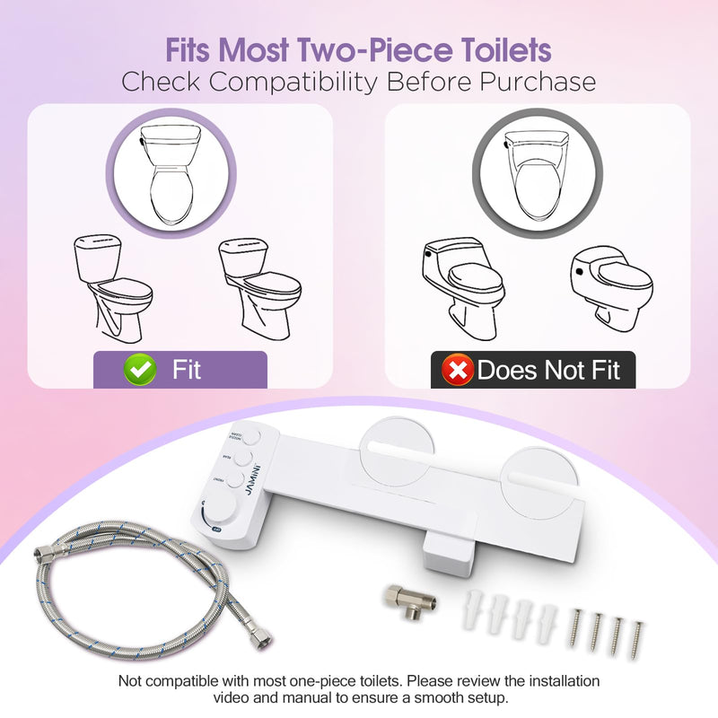 Jamini Ultra-Slim Detachable Bidet Attachment for Toilet – Non-Electric Cold Water, Self-Retraction Dual Nozzles, Step-less Pressure Dial, Dedicated Cleaning Mode, CA65 Certified Signature Dial – Top