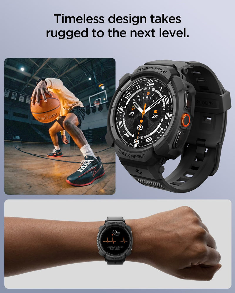 Spigen for Samsung Galaxy Watch Ultra 2 Band with Case (2026) | Rugged Armor Pro Durable Protective Flexible Scratch Resistant Shock Proof TPU Cover Strap - Matte Black