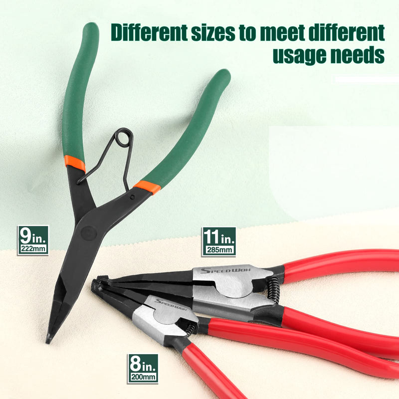 SPEEDWOX 9 inch Angle Tip Lock Ring Pliers for Transmission, Special Circlip Plier with Hole Angle Tip Retaining Ring Pliers Flat Nose Retaining Ring Pliers with Black Oxide Finish Ring Opening 9"