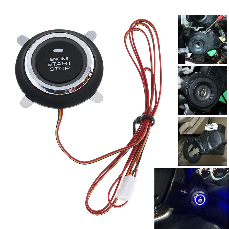 Car RFID Alarm System Push to Engine Start Stop Button for Security Anti-Thief (Leather RFID Key)