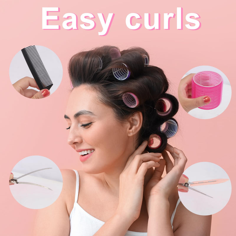 54 PCS Hair Rollers with Clips, Rollers for Hair, With Clips-Jumbo Large Medium Small Rollers,for All Hair Lengths DIY Hairdressing (Multicolor) (Pack of 2) Extra Large, Large, Medium, Small (Pack of 2)