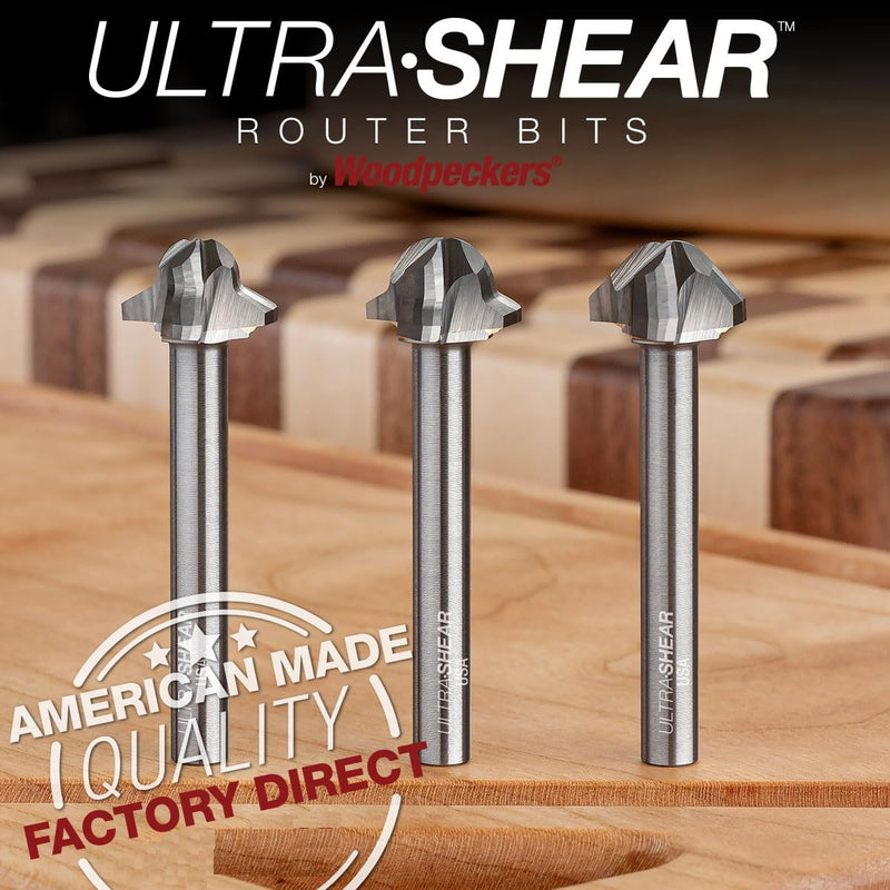Juice Groove Router Bits, 1/2" Cove With 45 Vee-Groove, Carbide Head, USA Made, 3 Flute, CNC Bits for Cutting Board - US22545JGV 1/2 Nose 45