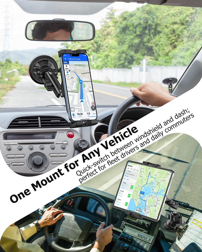 Tractor Tablet Holder Suction, Windshield Window Dashboard Mount | Ultra-Durable Metal Tablet Mount for Car Excavator Bulldozer with Aluminum Arm for Tablets & Phones, iPad, Galaxy Tab, iPhone