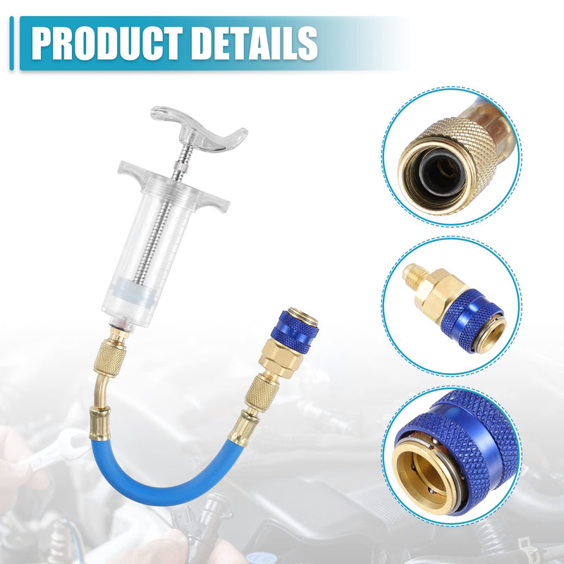 X AUTOHAUX Oil and Dye Injectors Kit 30ml/1 Oz Hand Push Compressor Manual AC Oil Dye Injector with Quick Coupler 1/4 SAE Connector Car HVAC Compressor Oil Dye Injector Refrigerant Tool