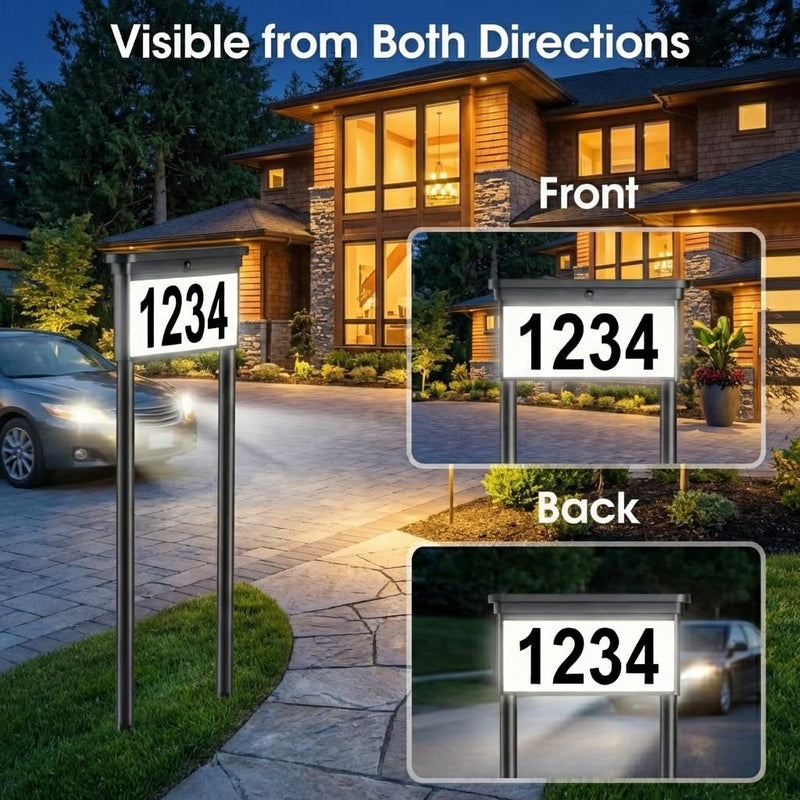 Solar Address Sign for Yard: 29" Double-Sided Lighted House Numbers with 12 Color Modes, 2-in-1 Dual Mounting (Stake or Mailbox), Waterproof LED Address Plaque, 4 Sets Numbers & Letters, 1 Pack