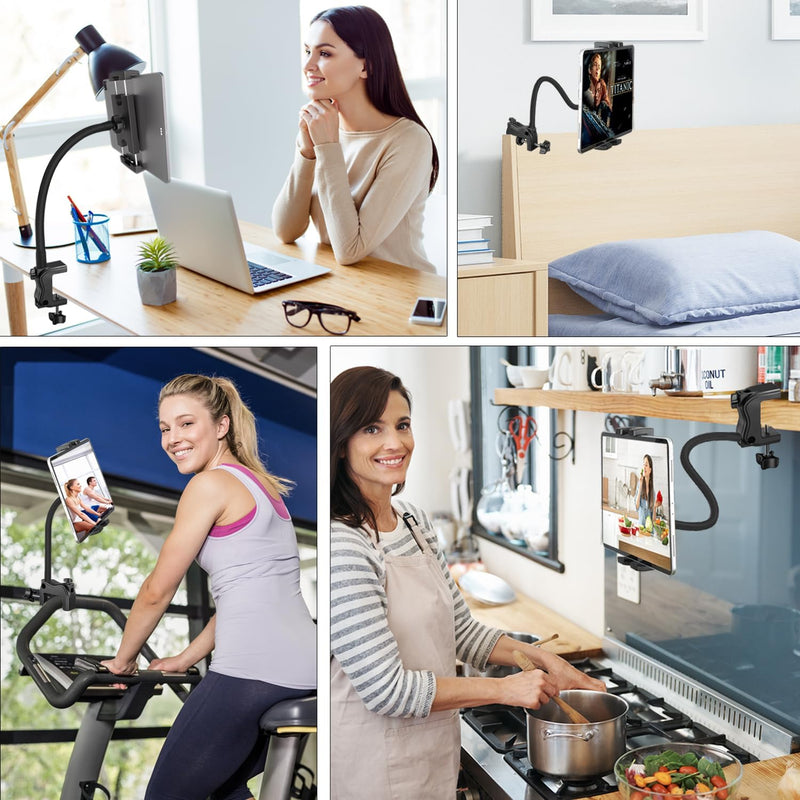 Tablet Holder for Desk, 21 Inch Gooseneck Tablet Holder iPad Desk Holder for Table/Bed/Lectern/Kitchen Fits for iPad mini/Air/Pro, Kindle Fire, Galaxy Tabs and All 4.7-12.9" Tablets Phones