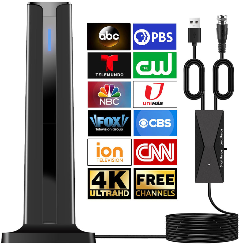 Digital TV Antenna Indoor, 2026 HD Antenna for Smart TV with 3M Stick Base 360°&Long Range Reception for Local Channels, Easy Setup Antena Without Cable(7.0 in) 7.0 IN