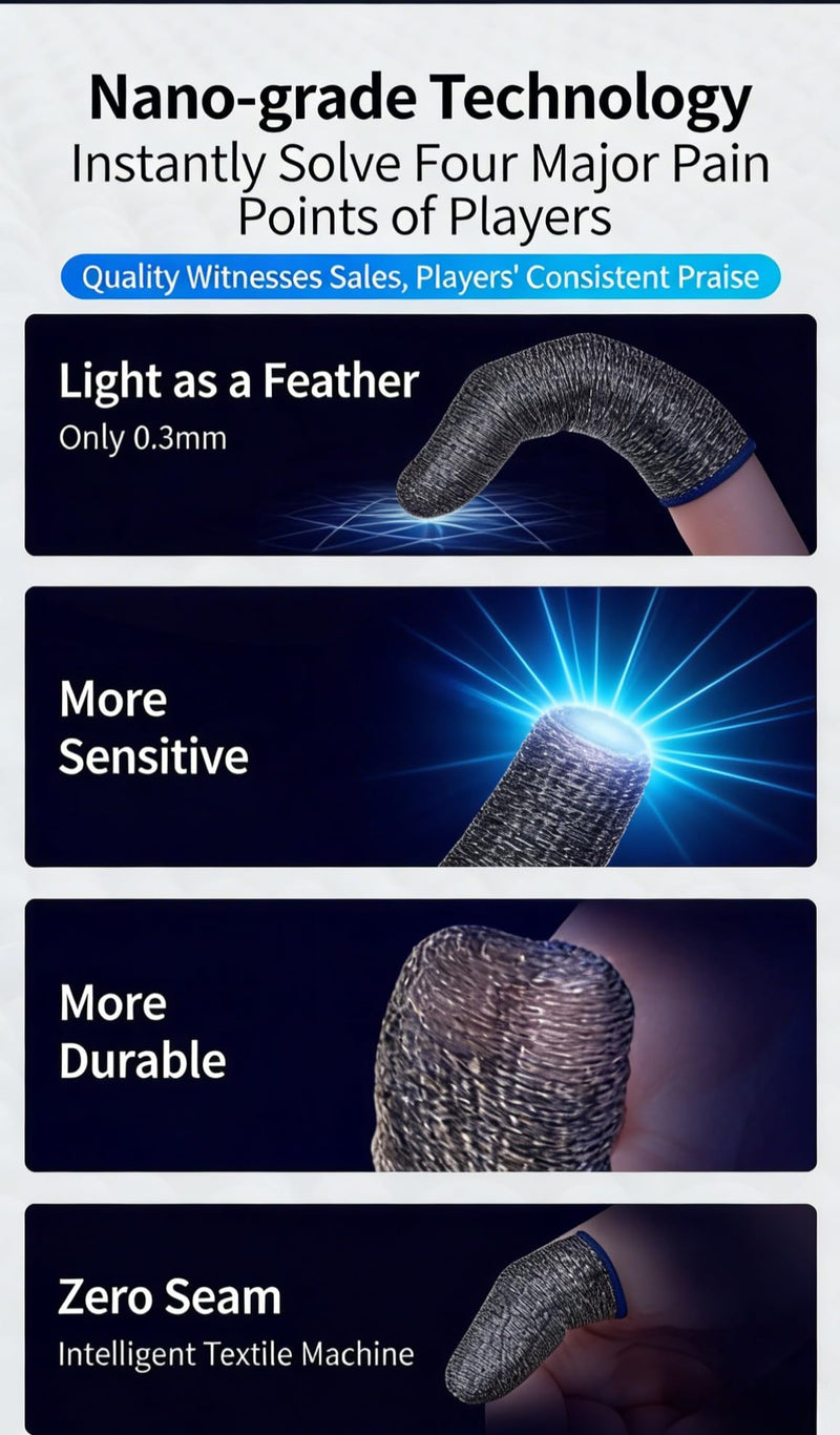 2 Pair Professional Mobile Gaming Finger Sleeves for Mobile Gaming, All Touchscreen Devices - Ultra-Thin Silver Fiber, 24-Pin, Anti-Sweat, Anti-Slip, Breathable, Colors Random