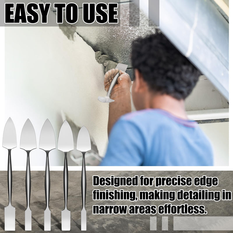 5 Pcs 1'' 3/8" 1/2" 5/8" 3/4" Trowel and Square Masonry Tools Forged Steel Trowel Concrete Tool Ornamental Stucco Masonry Plaster Spatula for Glazing, Patch Work, Plaster, and Archeology 1'' 3/8" 1/2" 5/8" 3/4"