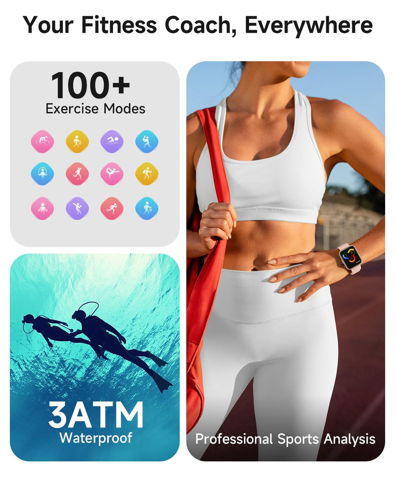 Woneligo Smart Watch for Women, Answer/Make Calls, Alexa Built-in, 1.85" Touch Screen Fitness Tracker for Android & iPhone, Heart Rate/Sleep/SpO2 Monitor Smartwatch, Waterproof (Rose Gold) Rose Gold