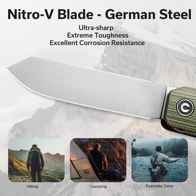 CIVIVI Sendy 3 In 1 Multitool Pocket Knife With Tweezers and Toothpick, Ben Petersen designed Folding Knife for EDC Camping Daily Use, Perfect Gifts for Men Women C21004B-1 Green/Red