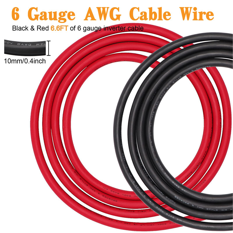 6 AWG Gauge Wire UL1015 Battery Power Tinned Oxygen Free Copper OFC Welding Cable Boat Inverter Red Black Total 13.1FT and Lugs Terminal Connectors with Heat Shrink Tube AWG 6 Red&Black + 3/8" 5/16" lugs