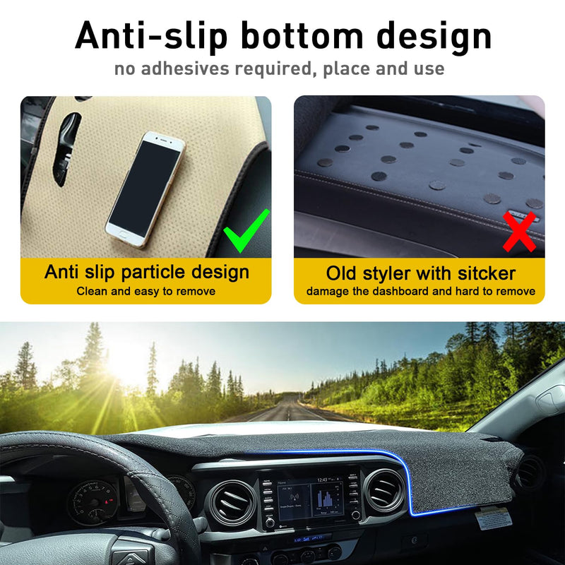 Dash Cover for 2016-2022 2023 Toyota Tacoma Dashboard Cover Mat, Sunshade Non-Slip Center Console Sunshield Protector Mat Pad (Black Trim) Black 2016-2023