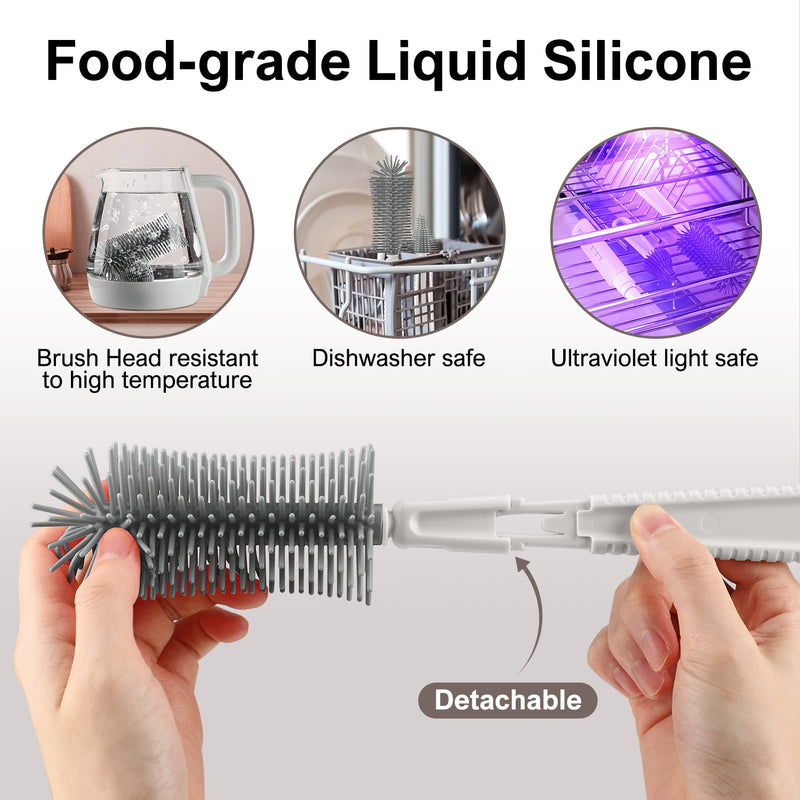 Baby Bottle Brush,6 in 1 Bottle Cleaner Set with Extendable Silicone Bottle Brush,Drying Rack,Nipple & Straw Brushes,Soap Dispenser & Organizer Case,Ideal Gifts for Babies& Moms White