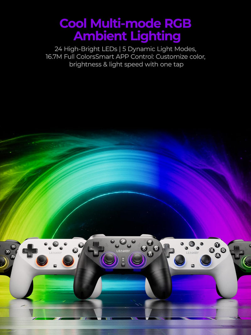 leadjoy Saber Plus Wireless Game Controller, TMR Joysticks, Hall Effect & Tactile Dual Triggers Gaming Controller, 1000Hz Polling Rate, RGB Lighting for PS4/Switch1/2/PC/Android/iOS, White