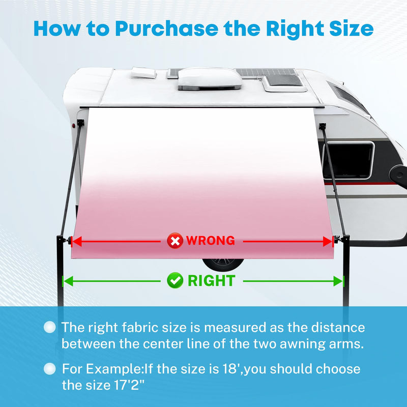 Kohree 16' Rv Awning Fabric Replacement, 19oz Weatherproof Heavy Duty Anti-Fading Awning Replacement with Pull Strap, Outdoor Canopy for Camper, Trailer, Motorhome, Pink Fade, (Fabric 15'2")