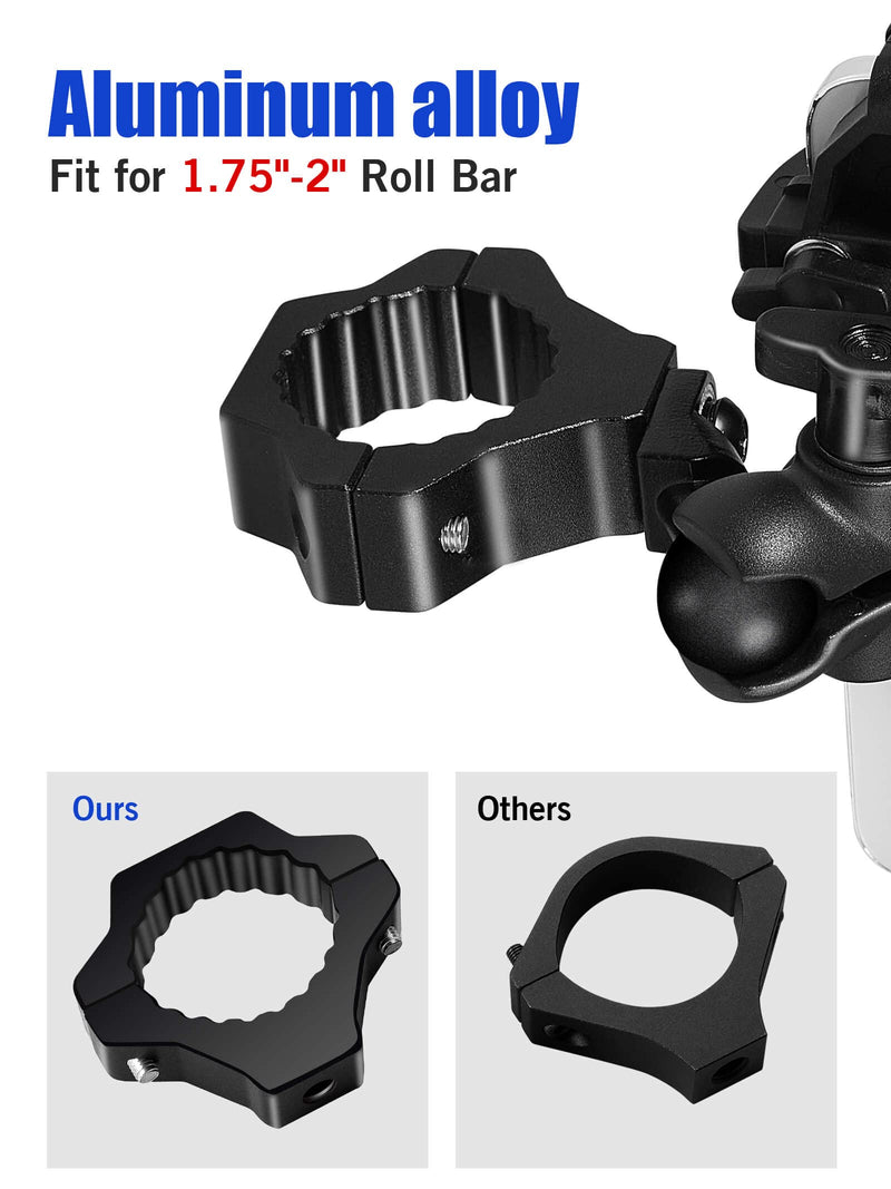 UTV Phone Holder, Aluminum Alloy Heavy Duty Cell Phone Mount for UTV/SXS,360° Adjustable Mounting Bracket Fits 1.75”-2” Roll Cage, 8 Claws Tightly Hold iPhones or 4.7”-7.1" Devices