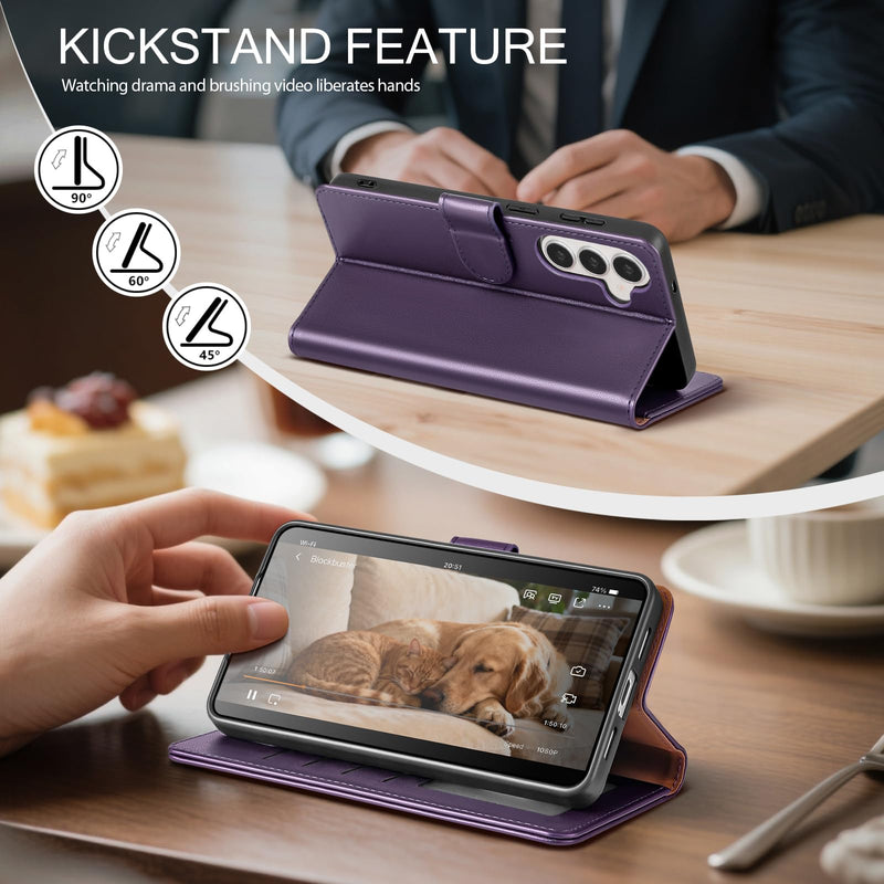 Compatible with Samsung Galaxy S25 5G Case Wallet with Card Holder [4 Card Slot] Women Men,RFID Blocking PU Leather Phone Case Flip Protector Cover Credit Card Slot Kickstand,Dark Purple Dark Purple Samsung Galaxy S25 5G - 6.36"