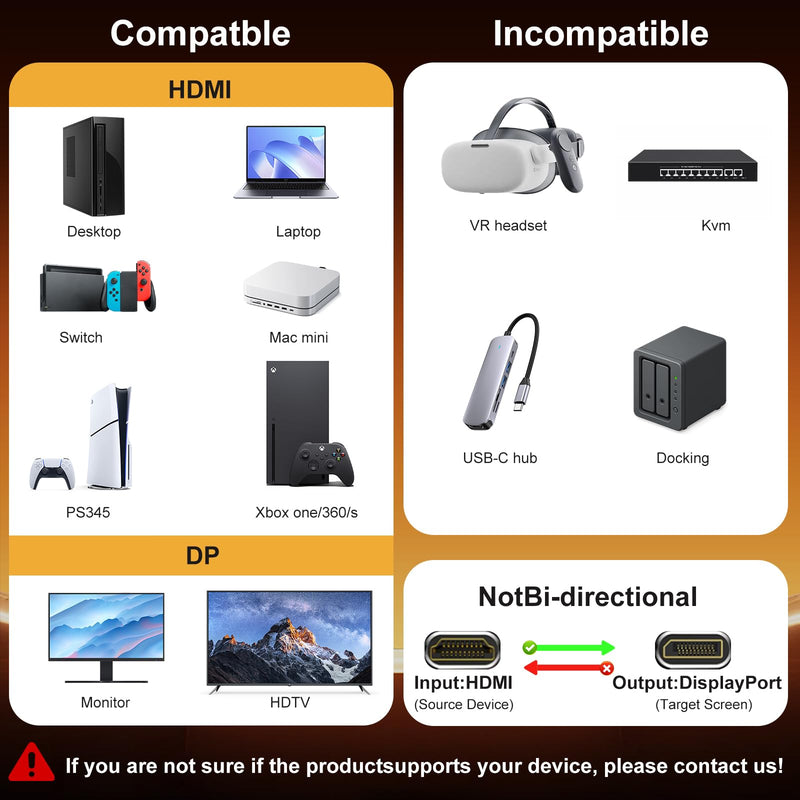 Active HDMI to DisplayPort Adapter 4K 60Hz HD to DP Converter | Unidirectional HDMI Source to DP Output, HDMI 2.0, DP 1.2, for PS5 Xbox PC Laptop to 4K Gaming Monitor Screen, Plug & Play