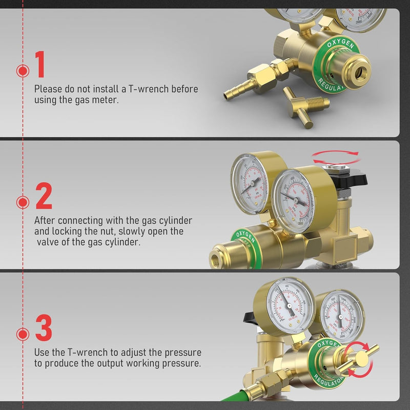 YESWELDER Oxygen Regulator CGA540, 0-4000PSI and 0-100PSI Welding Gas Gauges With 9/16"-18 Outlet Thread and 1/4" Hose Connector, T-Handle