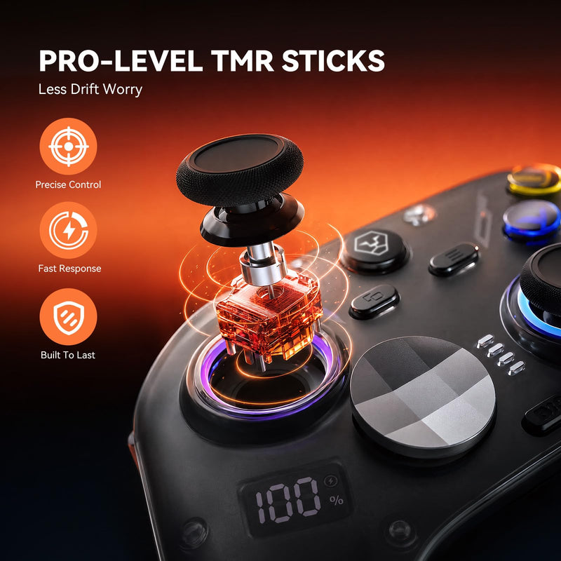 Aolion gaming K30 TMR Wireless Gaming Controller for Switch, PC, iOS & Android, TMR Joysticks (No Drift), Hall Effect Triggers, Switchable ABXY Buttons, Back Buttons & RGB Lighting Black