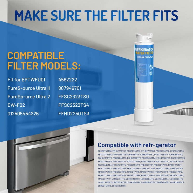 Replacement for EPTWFU01 Frigi-Daire Water Filter, Compatible with Pure-Source Ultra 2, EWF02, 012505454226, 4562222 Water Filter,|4pack 4pack