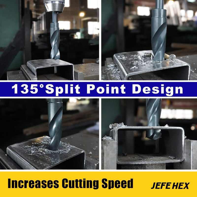 Jefe Hex Reduced Shank Industrial Drill Bit, 5/8 Inch Silver and Deming Drill Bits, HSS Black Oxide Finish Drill Bits, 135-Degree Split Point, Zinc Alloy, Wood and Plastic 5/8 Inch(3 PCS)